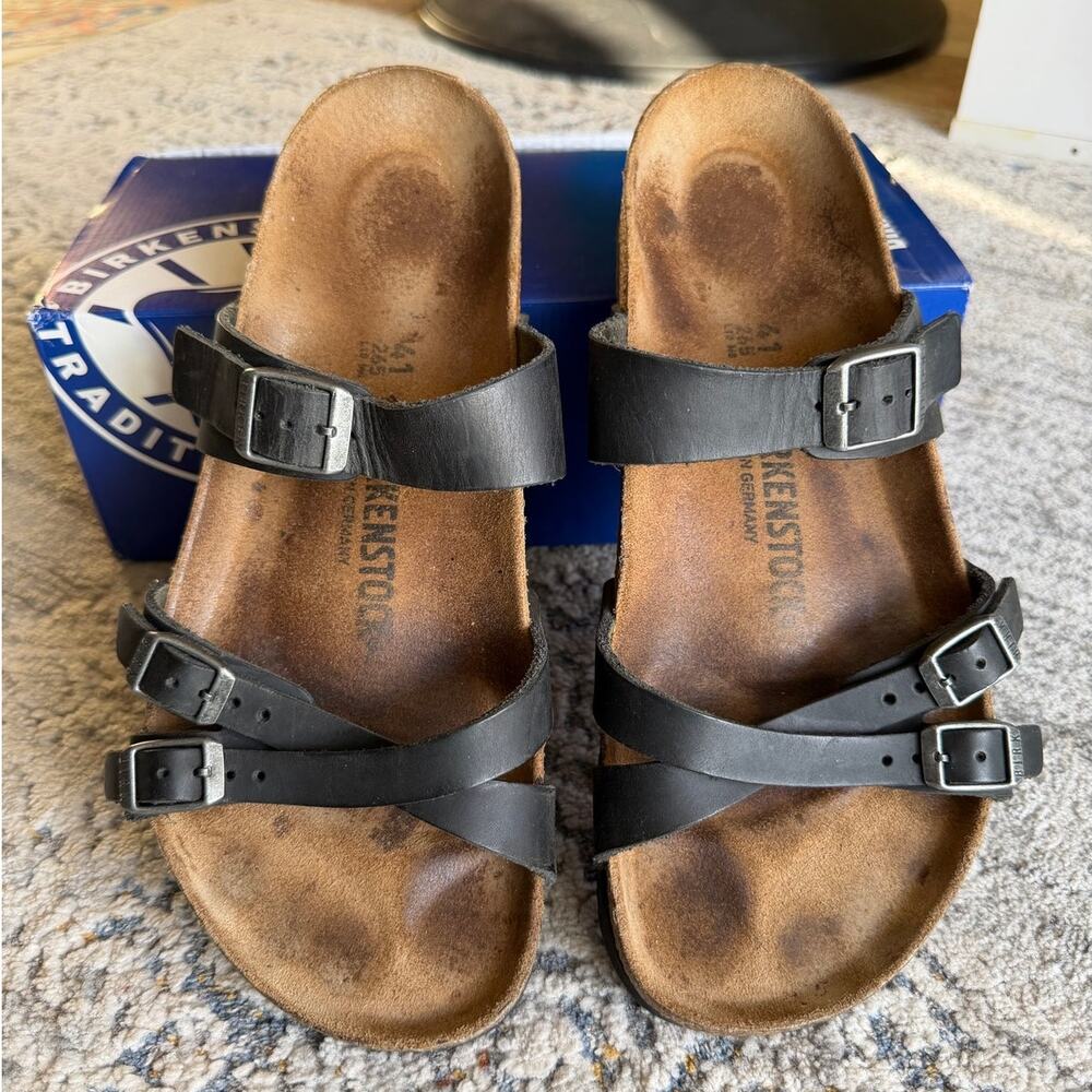 Birkenstock Franca Oiled Leather Black 3 Buckle Straps US 10-10.5 EU41